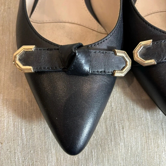 COLE HAAN Sz 6.5B Leather Flat Pointy Toe Knotted Bow w/ Metal Tips Slingbacks - Picture 4 of 11
